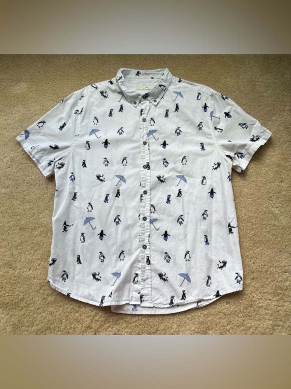 American Republic Men’s White Button Up Shirt w/ Penguins - Size XL - EUC